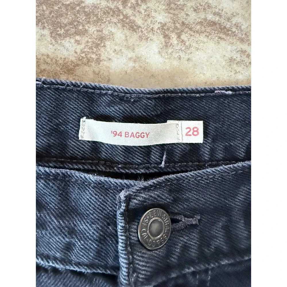 Levis 94 Baggy Jeans Womens 28x31 Washed Black Wide Leg Denim A3510-0000
